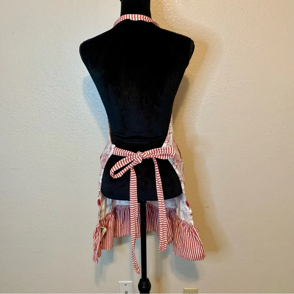 Sur La Table Peacock Embroidered Apron Red & White